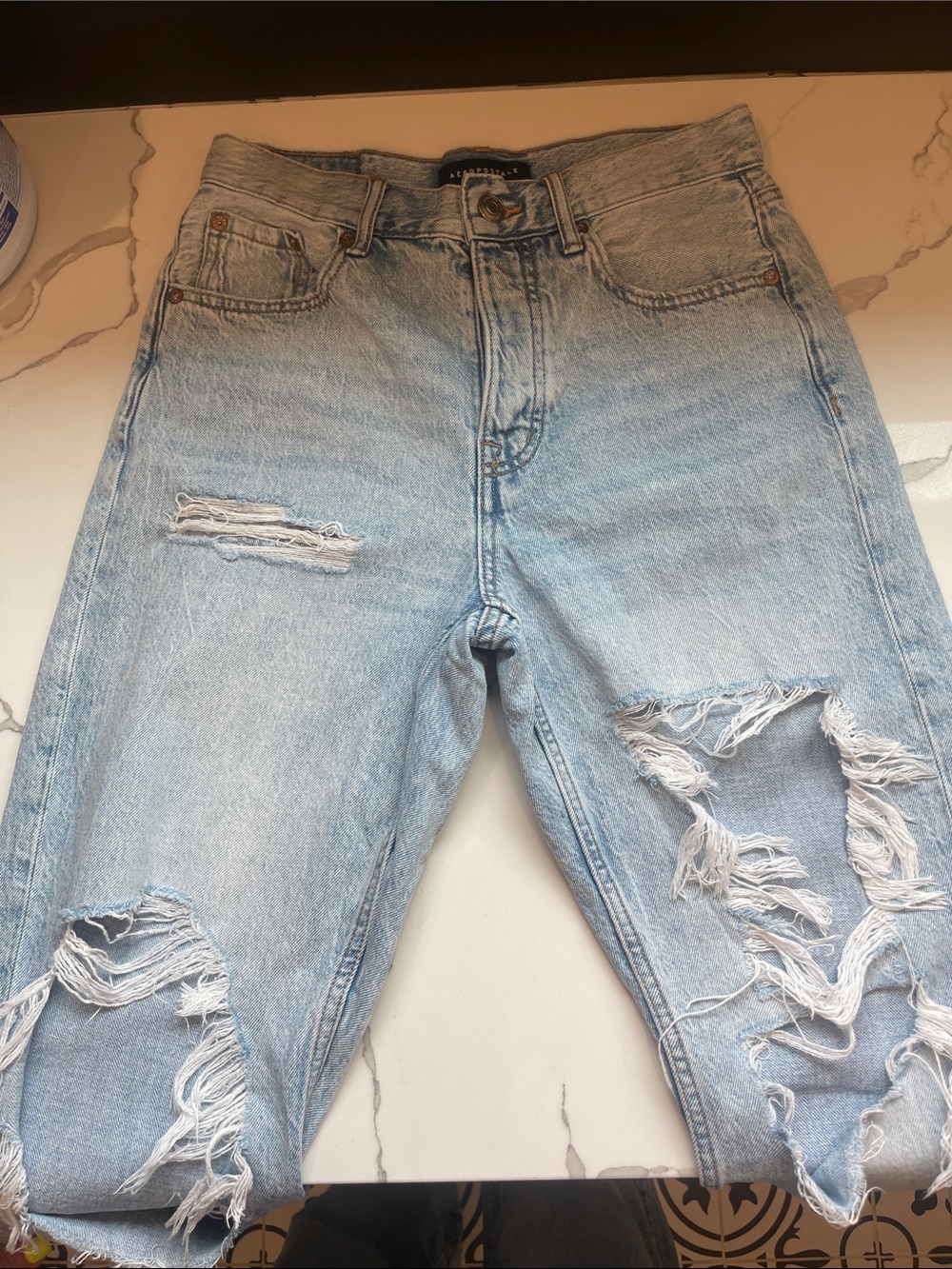 Aeropostale Light Blue Distressed Straight Jeans